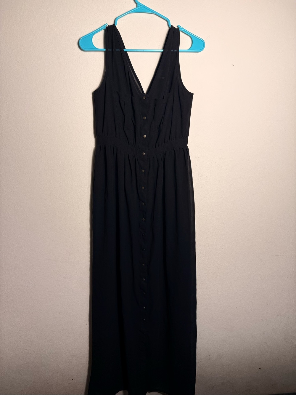 Sparkle & Fade Black Button-Front V-Neck Maxi Dress Evening Wear Goth